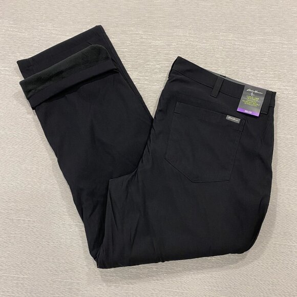 Eddie Bauer Fleece Lined Tech Pants Mens 40 x 30 Black Water Repellent Insulated - Picture 1 of 11